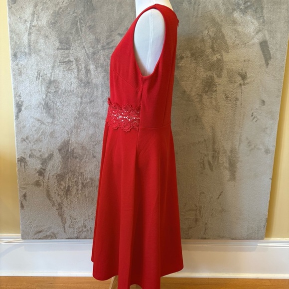 Elegant Cherry Red Office Siren Lacy Sleeveless Dress Sz 12 - Picture 8 of 10